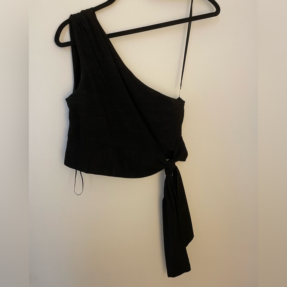 Black one shoulder crop top with tie on side